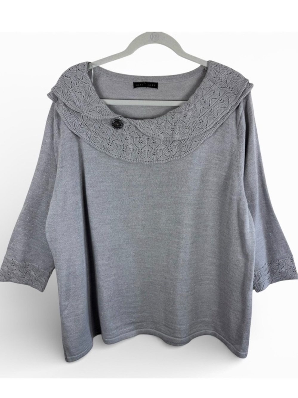 Napa Valley Womens 2X Silver Metallic Shimmer Knit Sweater Glitz Glam 3/4 Sleeve